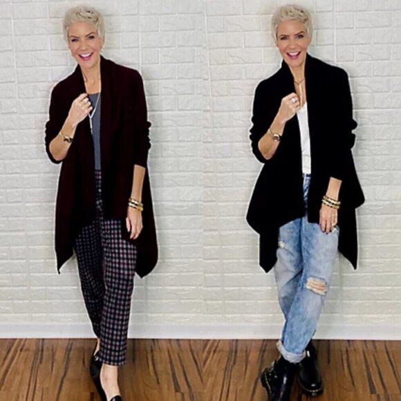 Joan Rivers NEW Plush Ribbed Waterfall Front Cardigan Black Small NWOT - Picture 1 of 6